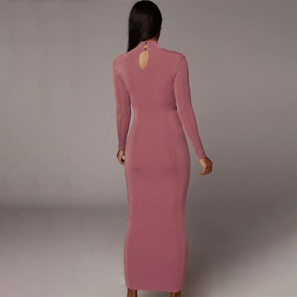 Tight Dress Body Dress One Piece Sexy Tight-fitting Hip-over-the-knee Long  Dress Solid Color Long-sleeved Turtleneck Dress  buy at low prices in the  Joom online store