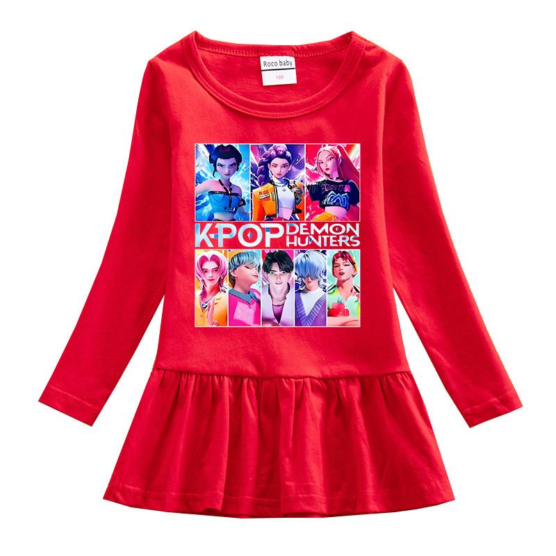 Girls Cartoon Kpop Rumi Zoey Mira Hunters Print Pleat Mesh Dress