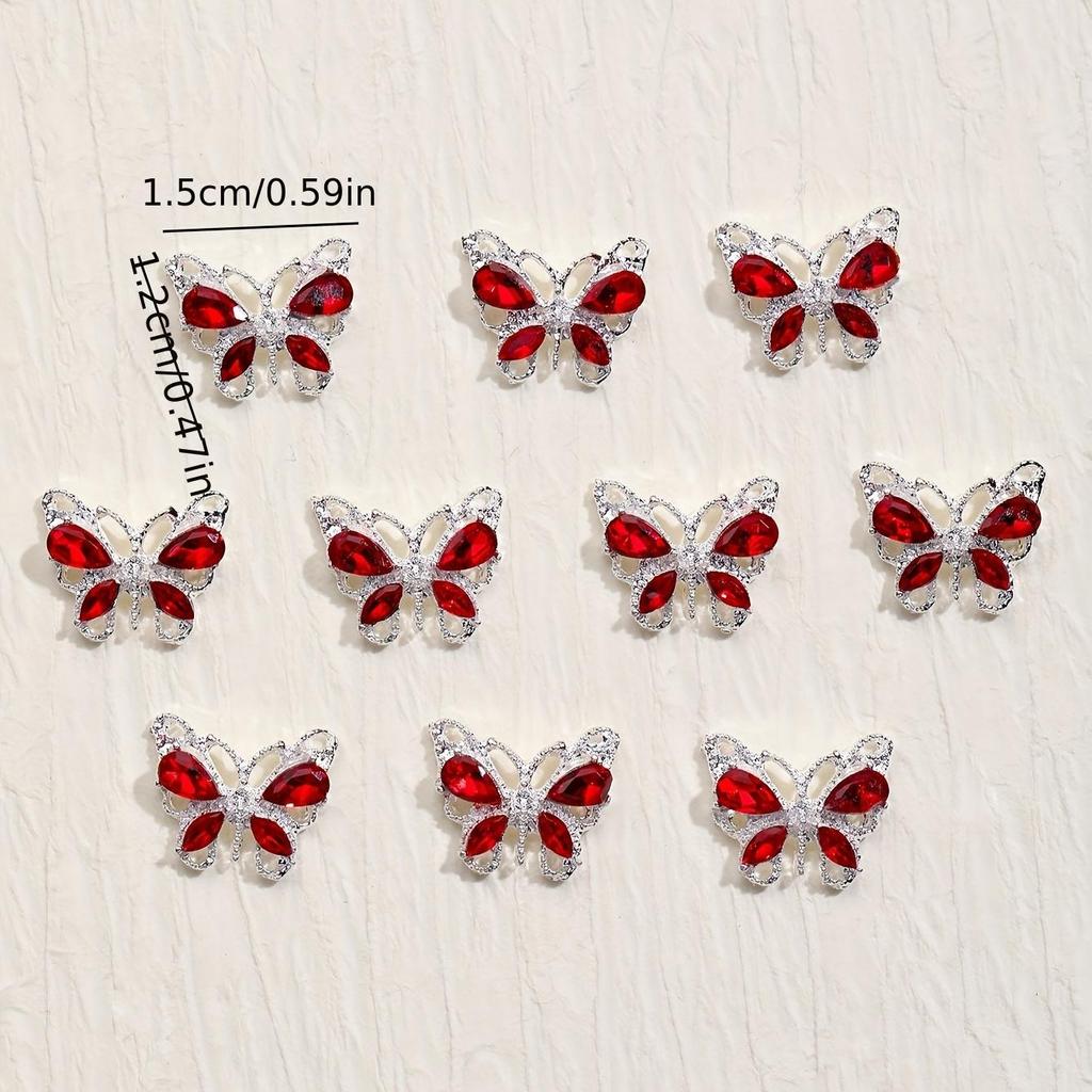 10pcs, Butterfly Nail Art Charms With Rhinestones, 3D Alloy Butterfly Shape Nail Gem Accessories, Nail Art Jewelry