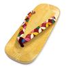 Edoten Geta Sandalen, Hergestellt in Japan, Gelbe Tatami-Sohle, Gemusterter Riemen, Shippo Rot, Größe LL