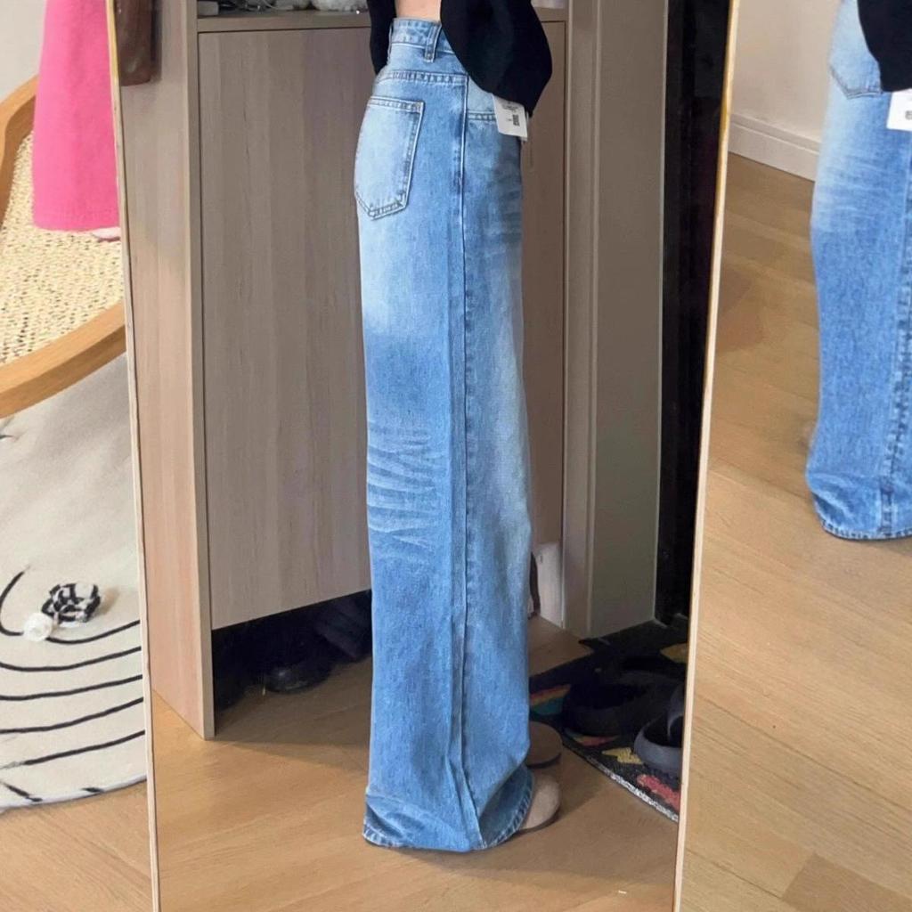 Jeans a gamba larga a vita alta stile americano blu medio 2025 - Estivi da donna, snellenti, modellanti per fianchi e nascondi imperfezioni.