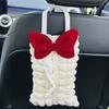 Cute Pink Bow Car Tissue Box Soft Puff Auto Seat Headrest Hanging Paper Tower Holder Organizer Bag Car Interior Accessories