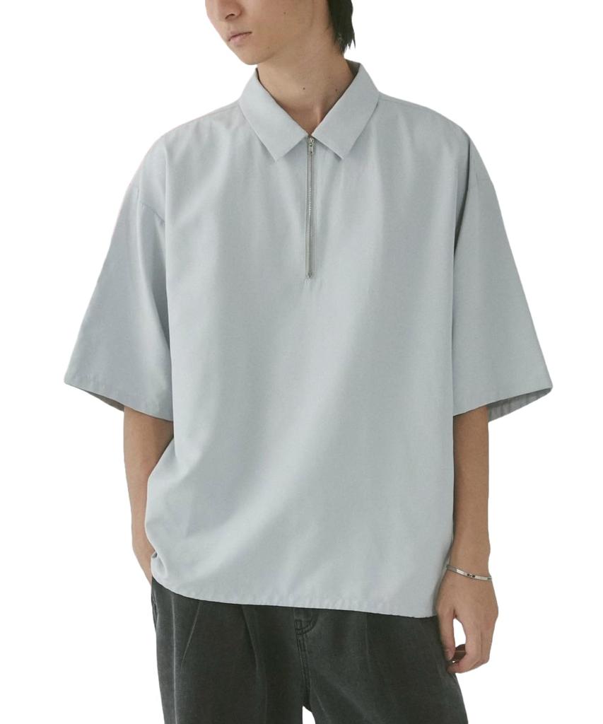 WEGO Kortermet Semsket Sommer Enkel Løs Oversized Koreansk Ensfarget Størrelse Lys Grå Herre Halv-Glidelås Skjorte, Topp, Klær, Streetwear, Casual, Passform, Skjorte,