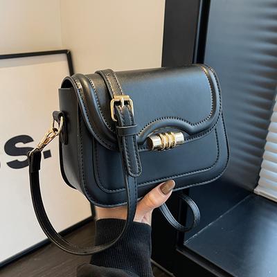 Bolsos pequeños de piel sintética para mujer, modernos y versátiles, con solapa, de color liso, tipo bandolera, para uso diario, informales.