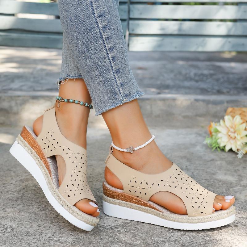 Womens Sandals Hollow Platform Sandals Fish Mouth Women's Shoes Outdoor Beach Wedges Sandal Woman Footwear Women Retro Casual