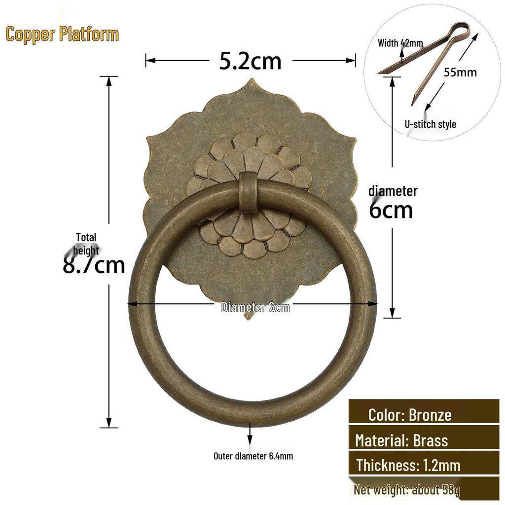 Antique Style Pure Copper Hexagonal Handle for Cabinets & Drawers - Retro Chinese Hardware Accessory