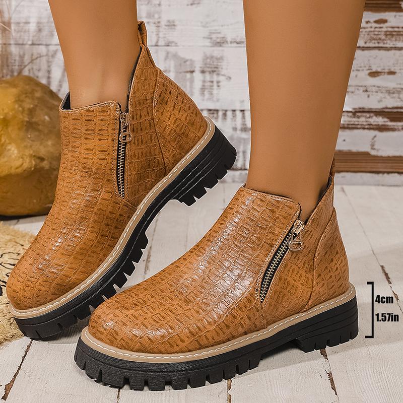 Pu Leather Ankle Boots for Women Double Zipper Up Fashion Boots Woman 2025 Spring Autumn Non Slip Platform Booties Female