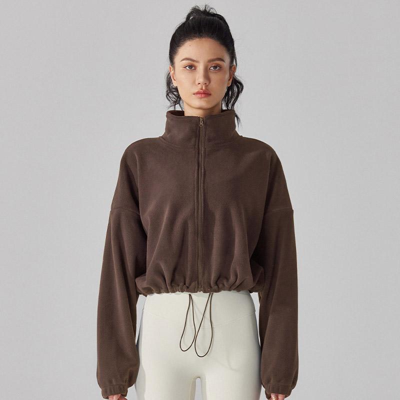 Women's Winter Full-zip Lambswool Sports Coat Stand-up Collar Loose Padded Warm Aubergine Tops