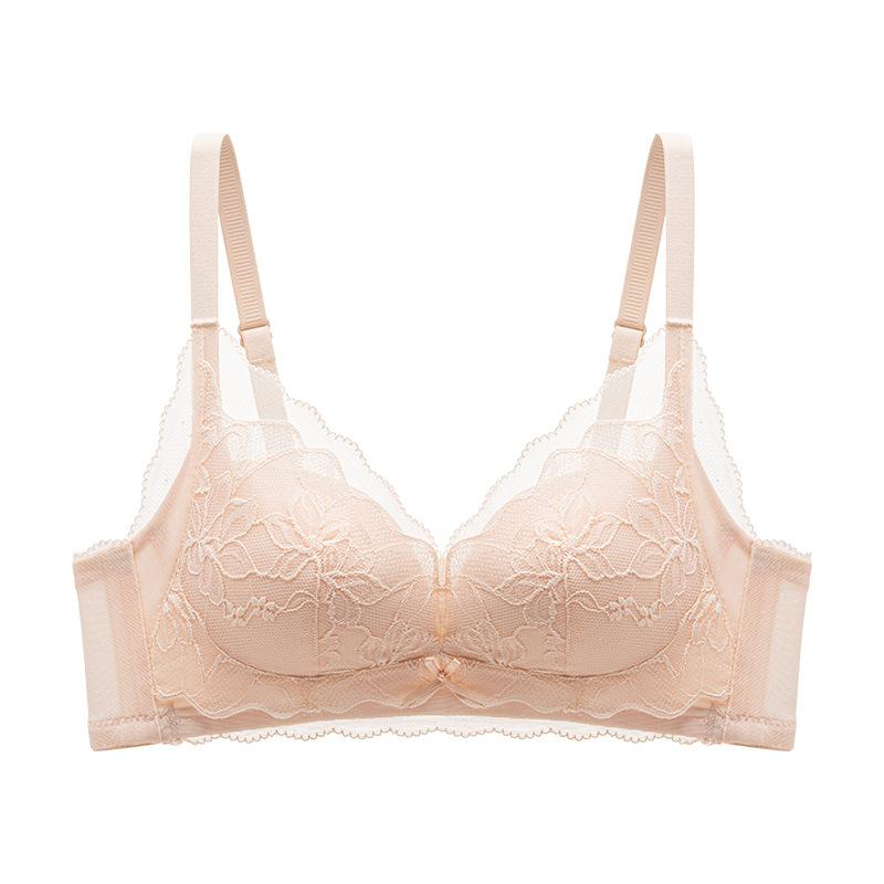 Sweet Small Breasts Gather Lace, Stand Up Cup, Comfortable and Skin-friendly, Double Milk, No Steel Ring, Anti-sagging Bra