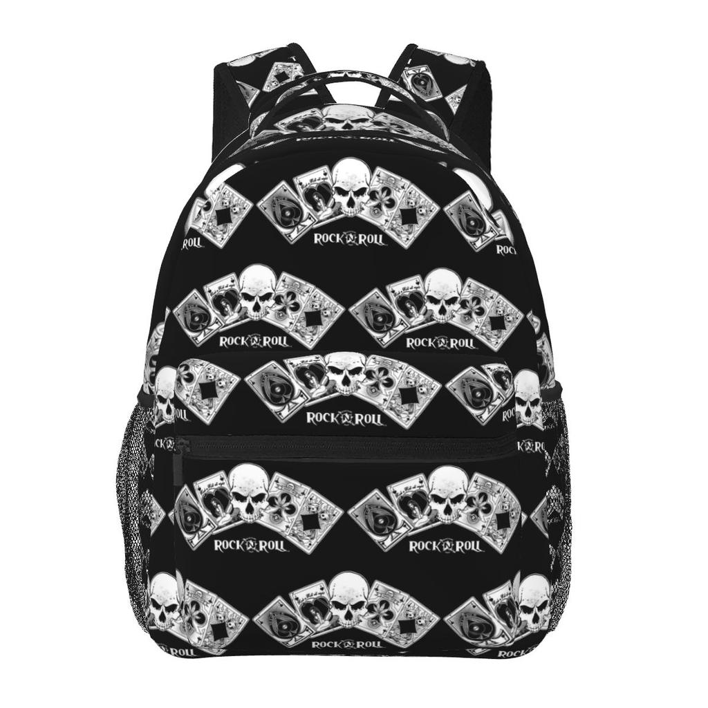 Gotische Rockabilly Rock And Roll Schedel Dobbelstenen Rockers Student Rugzak Schooltas Dagrugzak voor Mannen Vrouwen Boekentas Schoudertassen