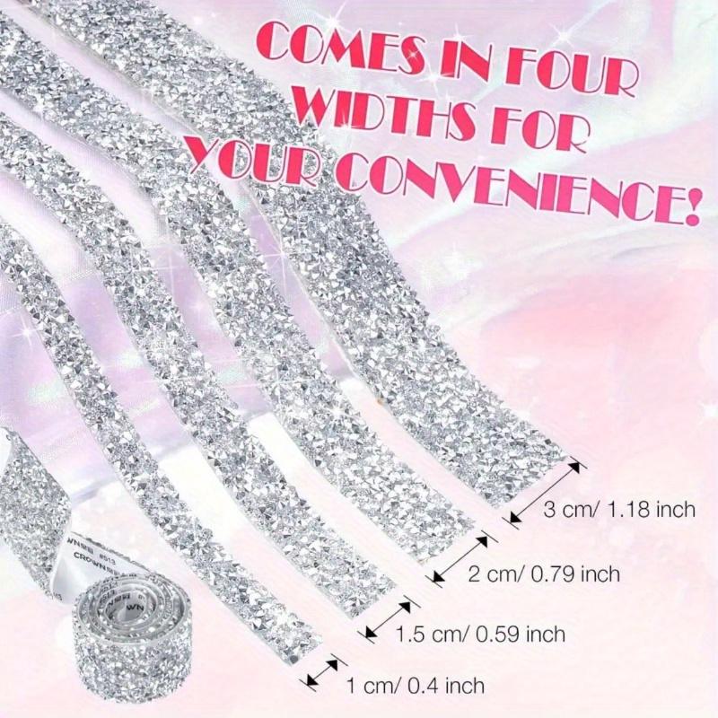 1pc Bling Crystal Rhinestone Ribbon, DIY Self-Adhesive Rhinestone Sticker Ribbon for Wedding Cakes Birthday Crafts Decorations