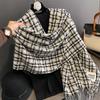 Goodluk color matching square plaid scarf women's winter shawl street contrasting tassel imitation cashmere scarf