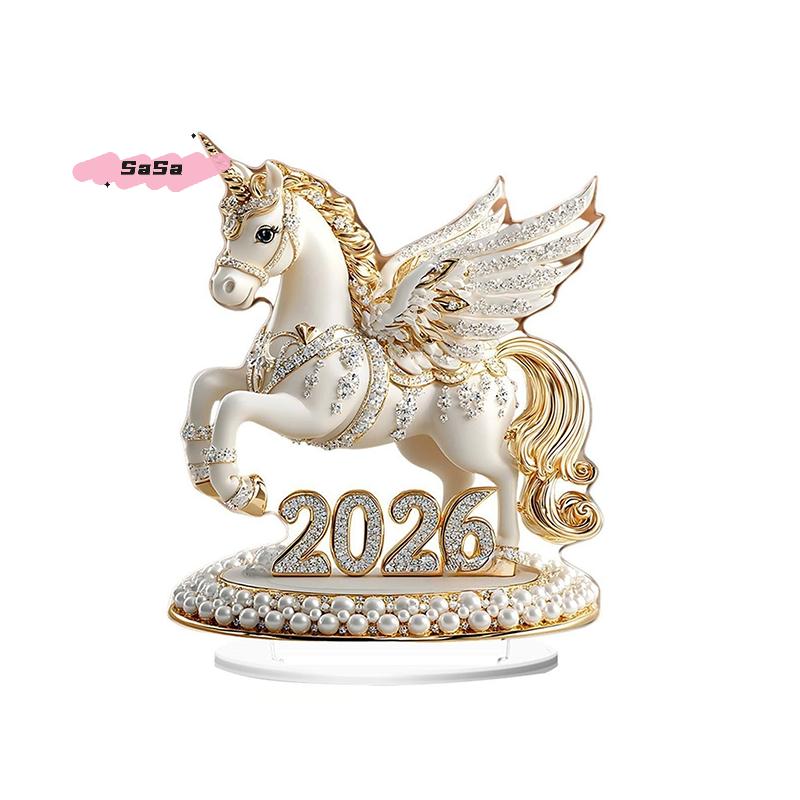 S-1Pc 2D Acrylic Ornament 2026 Year Of The Horse Desktop Decorate Miniature Statue Pony Festival Decor Home Office New Year Gift