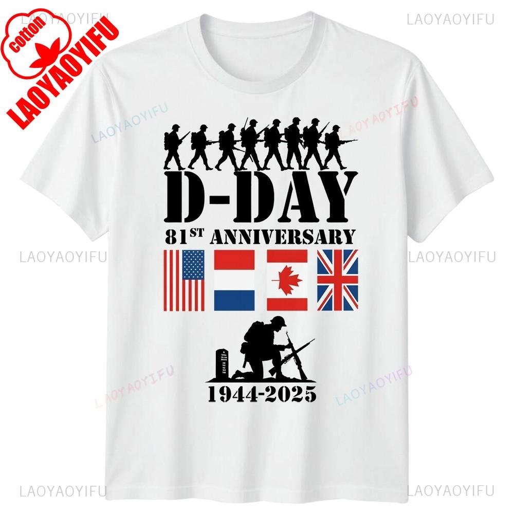 Family Soldier Silhouette DDay Graphic T Shirts 1944 Normandy Military Tshirt Tops Summer Woman Man High Quality Cotton Shirt S