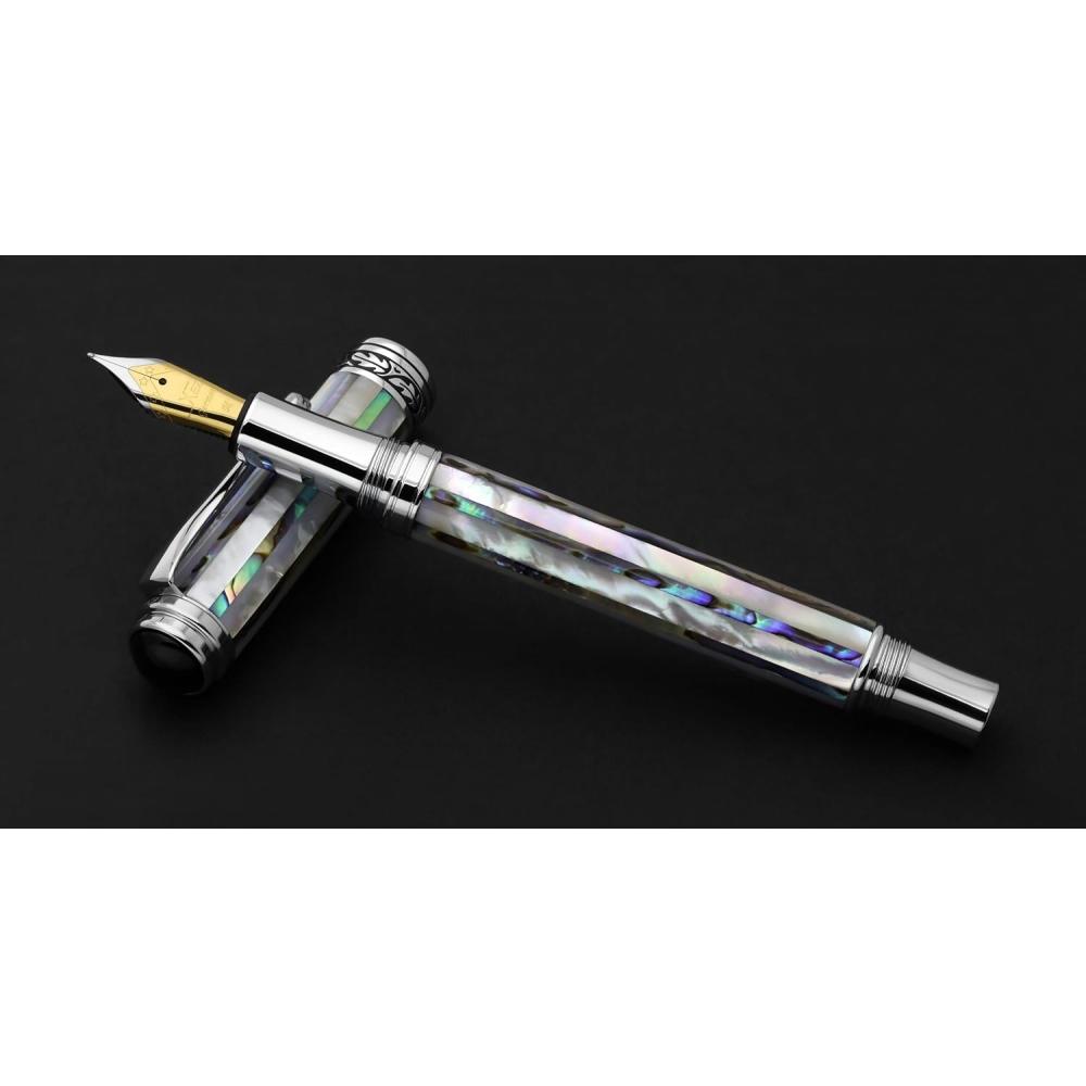 Xezo Handmade Fountain Pen White Mop Paua Shell Medium Nib Maestro Jubilee