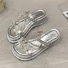 Rhinestone Bow Thick-bottomed Cool Slippers Women's 2025 Summer New Outer Wear Fashionable Versatile Slope Heel Muffin One-word Drag