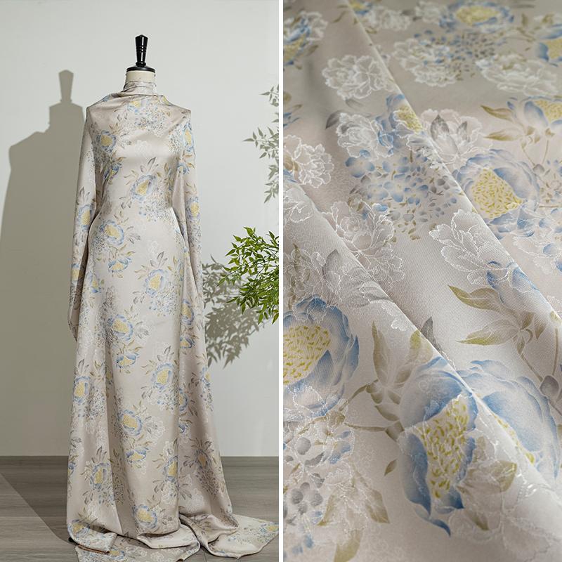 50x140cm Xiangyunsha Jacquard Fabric Modern Chinese Blouse Cheongsam Hanfu Skirt Designer Custom Textile Material