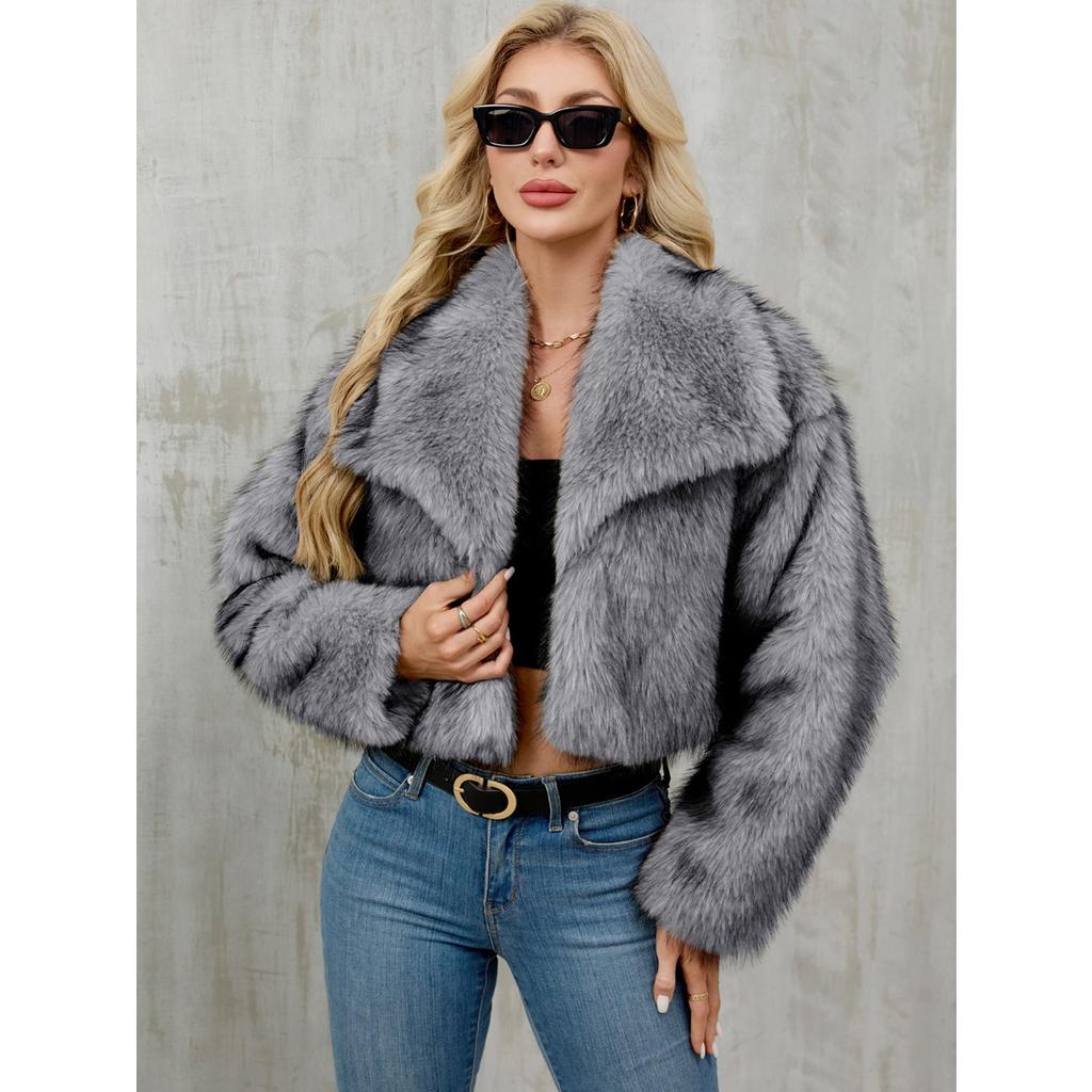 Women's Autumn and Winter New Imitation Fur Jacket Top, Women's Artificial Fur Short Plush Jacket