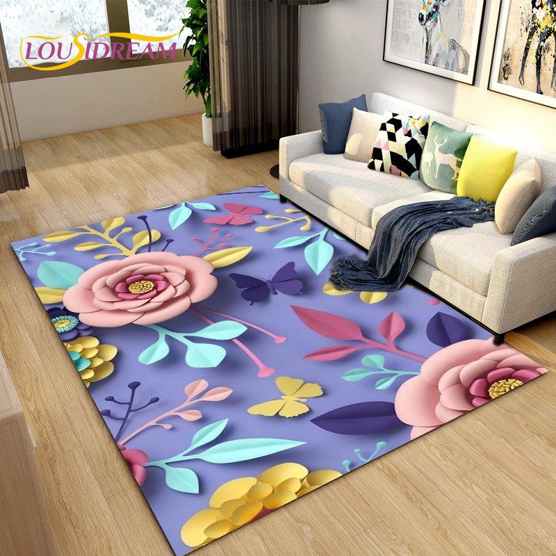 3D Nordic Flower, Daisy Area Rug,Carpet Rug for Living Room Bedroom Sofa Doormat Kitchen Decoration,Kids Play Non-slip Floor Mat