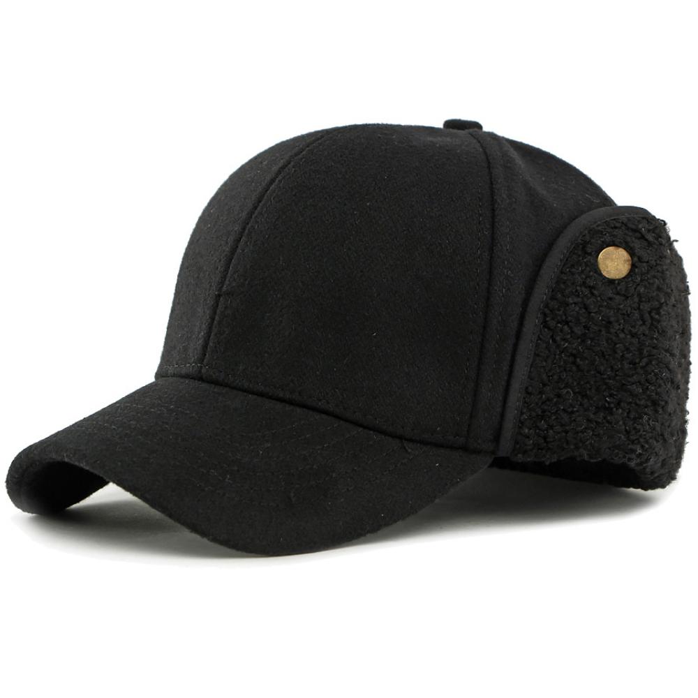 HT5009 Baseball Cap New Autumn Winter Caps for Men Thick Warm Snow Ski Earflap Cap Fleece Lined Wool Baseball Hat Father Dad Hat