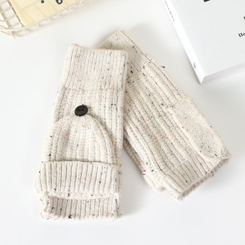 Autumn and winter gloves women's velvet thickened warm half-finger flip gloves fashion woolen gloves