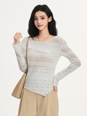 2025 Apricot Mesh Hollow Long Sleeve Women's Slimming Sun Protection Cover-Up