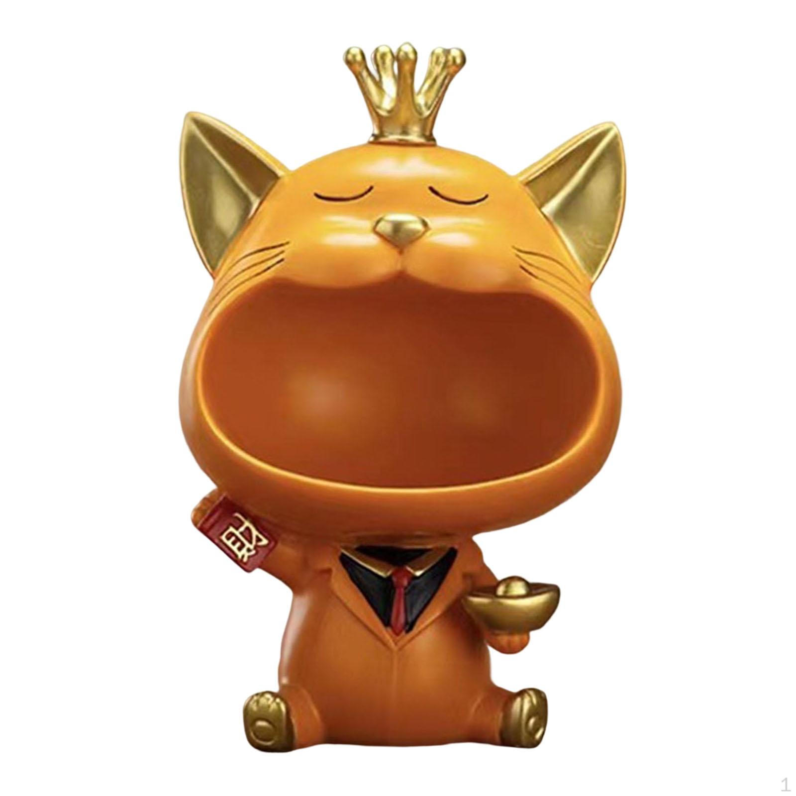 

Cat Storage Box Statue Snack Bowl Desk Organizer Miniature Figurine Key Holder for Desktop оранжевый