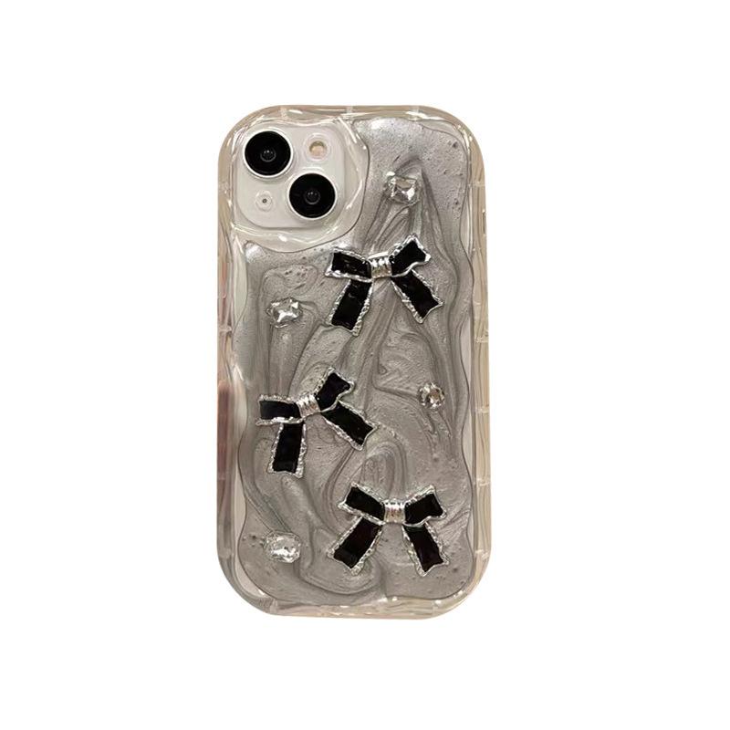 Cream Ins Style Glitter Mobile Phone Case for IPhone17Pro Rhinestone Bow for Apple 16 Anti-fall Female Model 15