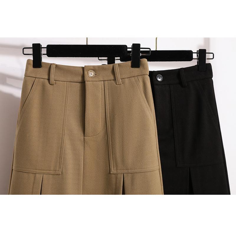 Dimanaf 2024 Nye Høst Vinter Pluss Størrelse Lange Dameskjørt Ensfarget A-linje Oversize Dame Elegant Høy midje Plisserte skjørt