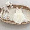 Baby Girl Summer Bow Strap Romper with Tulle Dress for 100 Day and 1st Birthday
