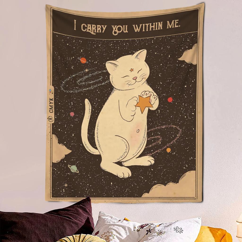 Sun Moon Tarot Cat Tapestry Wall Hanging Witchcraft You Are a Child of the Universe Bohemia Home Decor Hippie Bedroom Decor