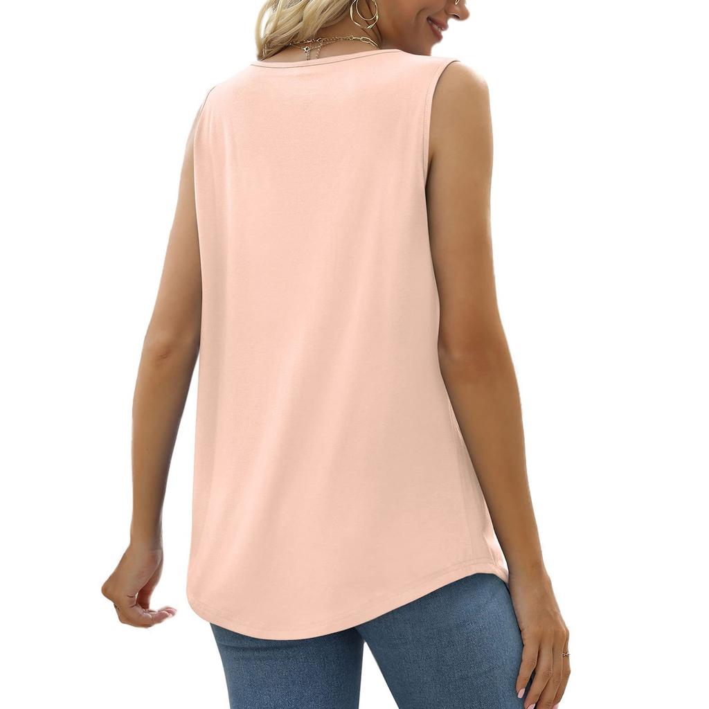 Women's Fashion Sexy Pleated Square Neck Color Sleeveless Vest Top