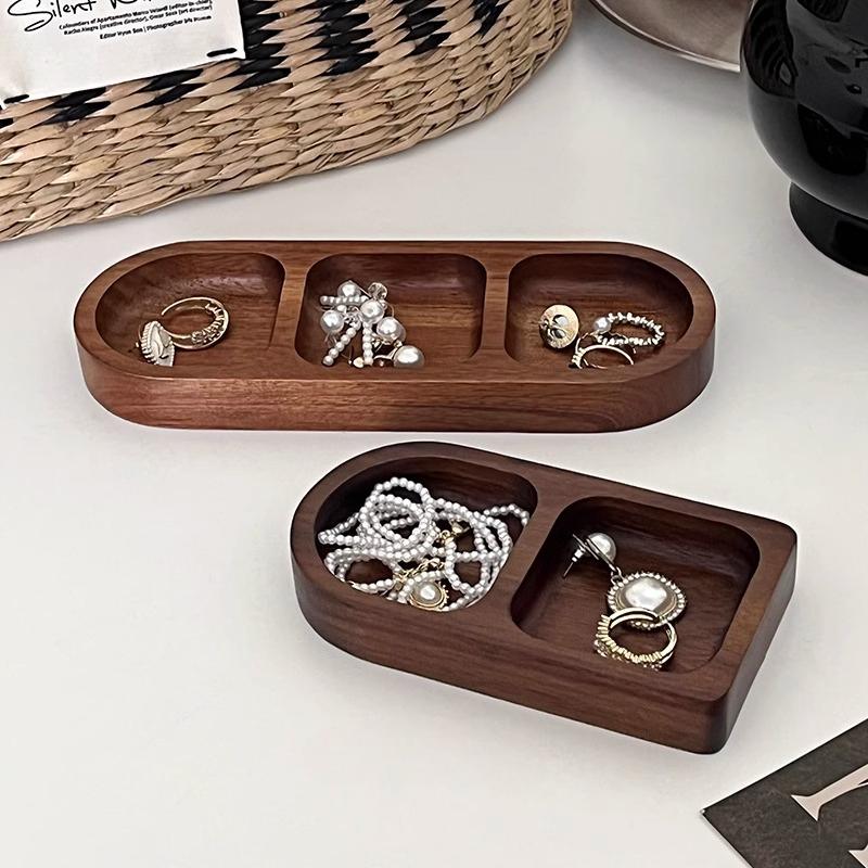 Jewelry Storage Box Organizer Ins Retro Desktop Wooden Earrings Dangler Rings Necklaces Compartment Storage Tray Entrance Trays