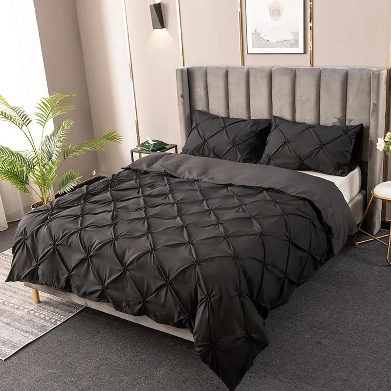 

High Quality 3D Pinch Pleated Bedding Set Solid Color Single Double Duvet Cover Set 220x240 Soft Quilt Cover Comforter Covers EU Single size 2 pcs&set