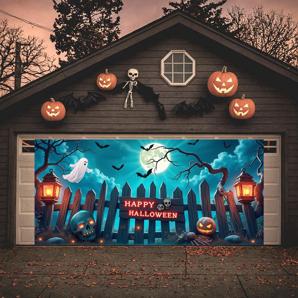 Outdoor Decoration Halloween Skeleton Event Banner Party Backdrop Wooden Fence Halloween Banner For Outdoor Decoration Festival