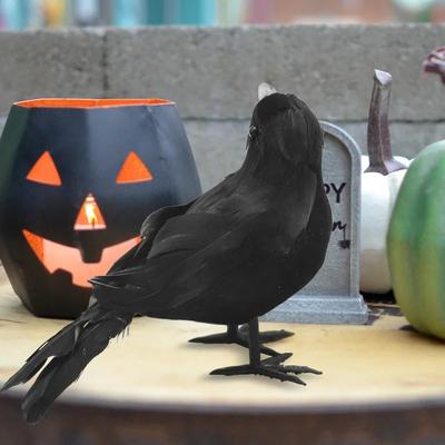 1-5PCS Halloween Simulation Black Feather Crow Model Realistic Raven Ornament Spooky Haunted House Party Decoration Props