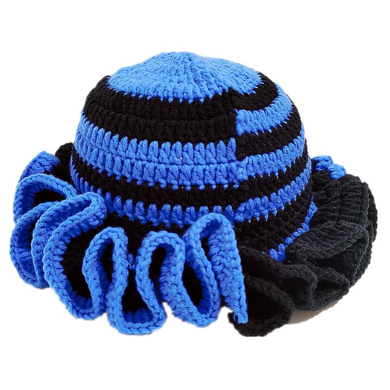 Colorful Crochet Ruffle Bucket Hat Warm Stretch Knit Hat New Year Celebration Women'S Fashion Handmade Beanie Hat