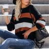 Women's Long Sleeve  Striped Color Block Casual Loose Knitted Pullover