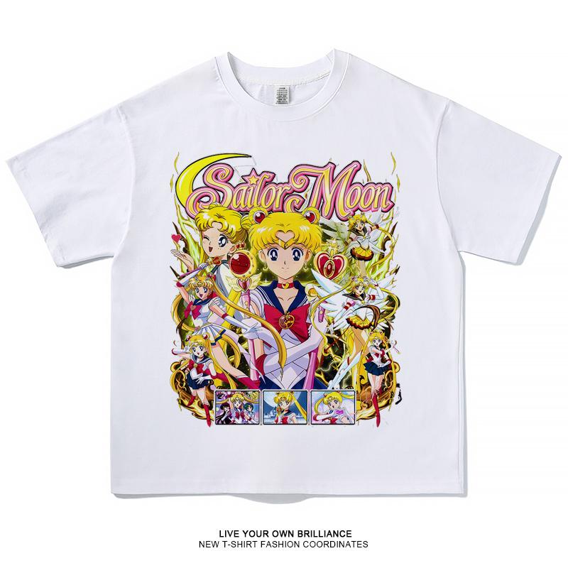 Sailor Moon T-shirt Men's and Women's Summer Cartoon Print Top Oversize T-shirt Loose Cotton Short Sleeves