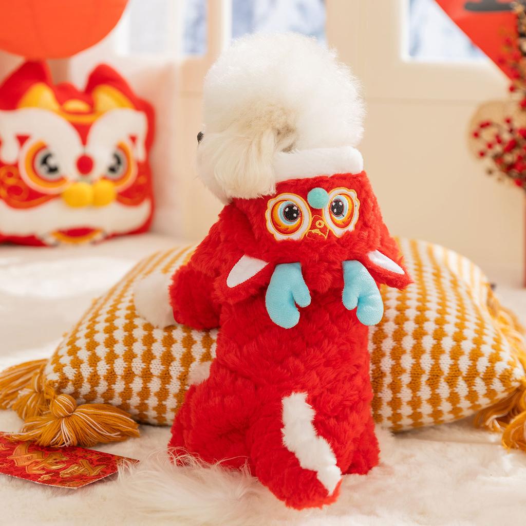 Hippie Dog New Year Dog Dragon Clothes Winter Cute Four Legged Velvet Clothes Small Dog Happy New Year Cat Pet Clothing