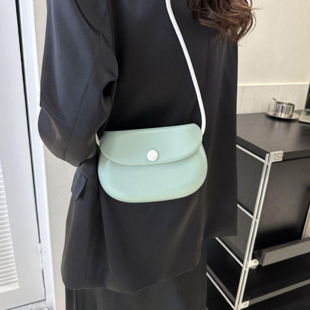 PU Leather Candy Color Shell Bag Korean Style Versatile Saddle Bag Flap Crossbody Bags  Girls