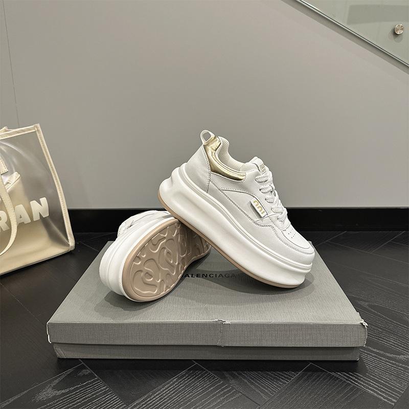 New cowhide casual shoes women's thick-soled inner height increase wear-resistant sports little white shoes women's lace-up women's shoes