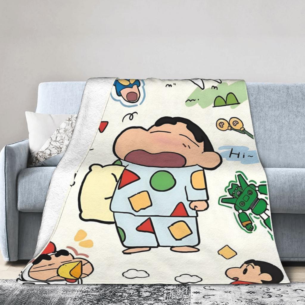 Cartoon Crayon Shin chan Knitted Blanket Fleece  Soft Throw Blankets for Outdoor Travel Bed Rug