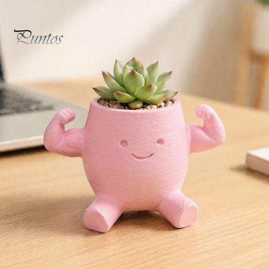 Sculptural Indoor Planter Cute Muscular Man Planter, 3D Printed Smile Face Plant Innovative PLA Pot, Decorative Funny Container for Succulents