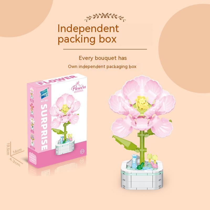 Decorative Potted Preserved Fresh Flower Educational Assembled Toys Small Particles Compatible with Lego Children's Educational Toy Building