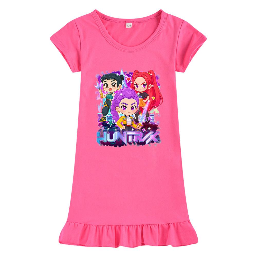 M1222 Kids Girls Kpop Rumi Zoey Mira Print Short Sleeves Ruffle Dress