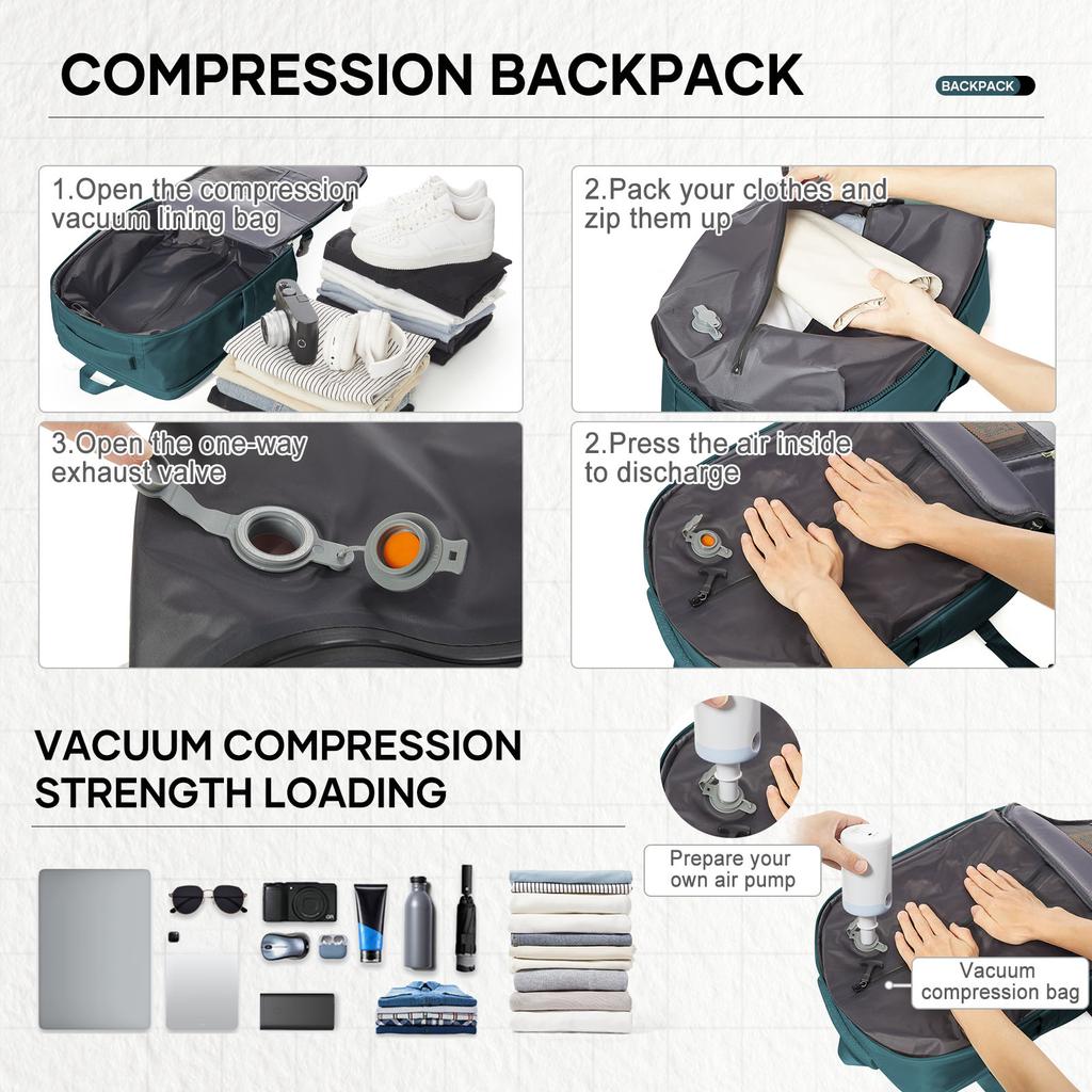 Vacuum Compression Backpack Large Capacity Travel Business Use, Cabin Carry On Backpack Durable Travel Backpack Hiking Daypacks
