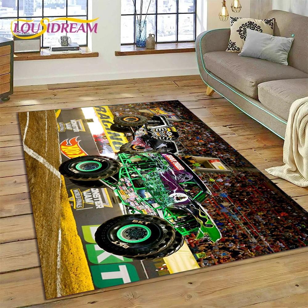 Tapete Cartoon Monster Truck Monster Jam para Sala de Estar Quarto Decoração de Casa, Tapete de Chão Antiderrapante Decoração para Sofá Capacho