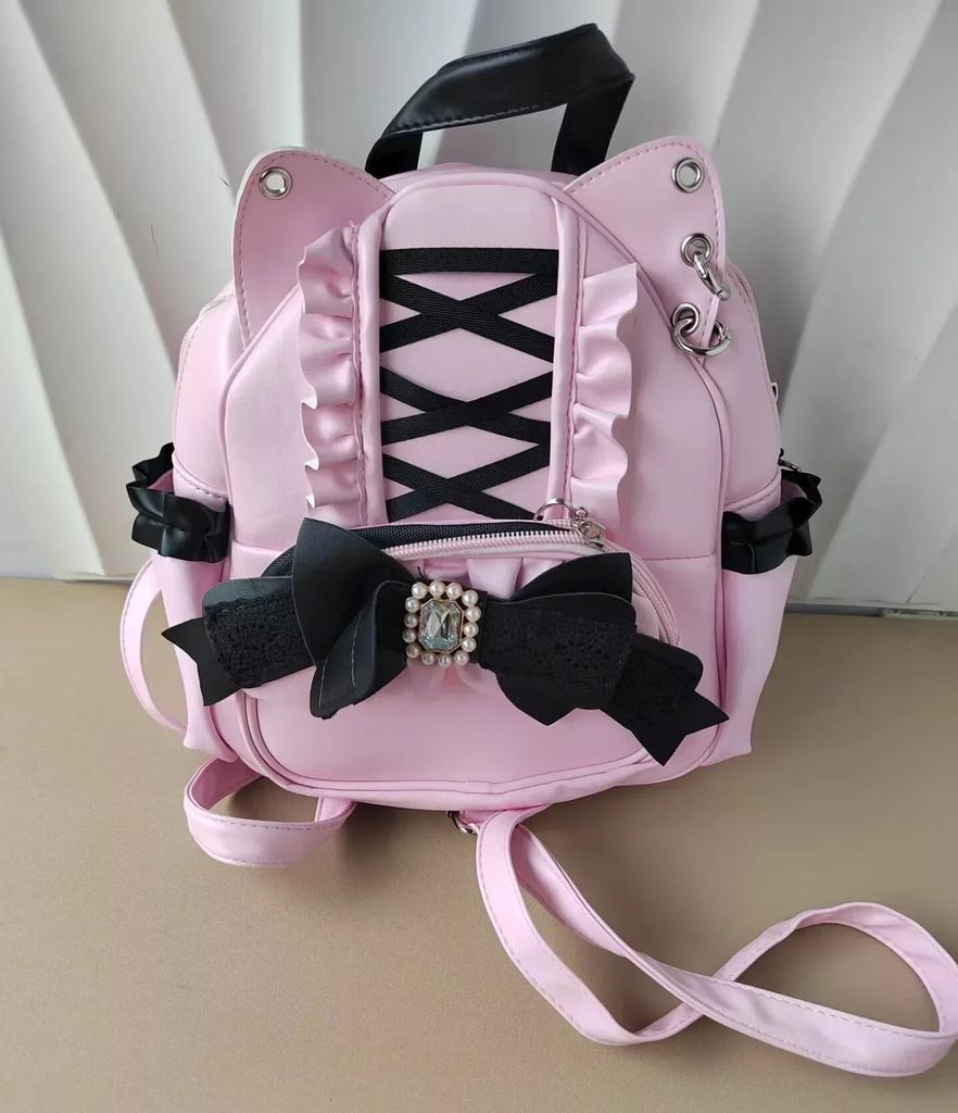 Lace Cat's Ear School Bag Japan Ita Mochila Cute Large Capacity Mochilas Bow Women Bags Student Backpack