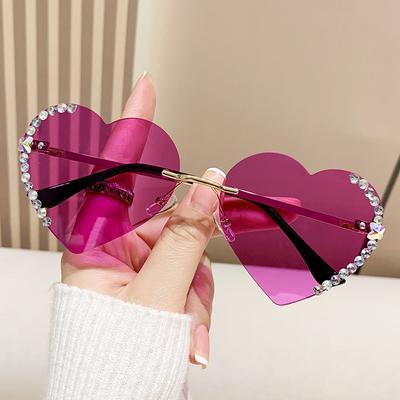 1 Pair Loving Heart of Fashionable Women's Square Frameless Gradient Lens Glasses with Crystal Decoration and Metal Material
